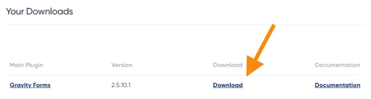 دانلود فایل نصب Gravity Forms از بخش Your Downloads