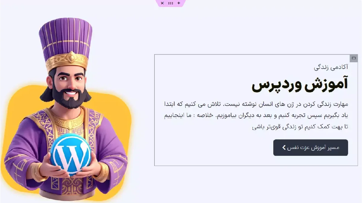 نمونه بخش هیرو دو ستونه در صفحه فرود ساختهشده با المنتور