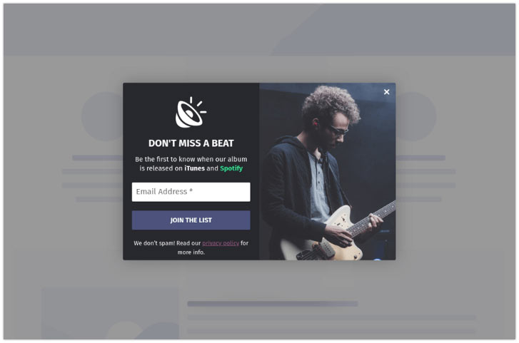 نمونه فرم عضویت خبرنامه به صورت پاپآپ