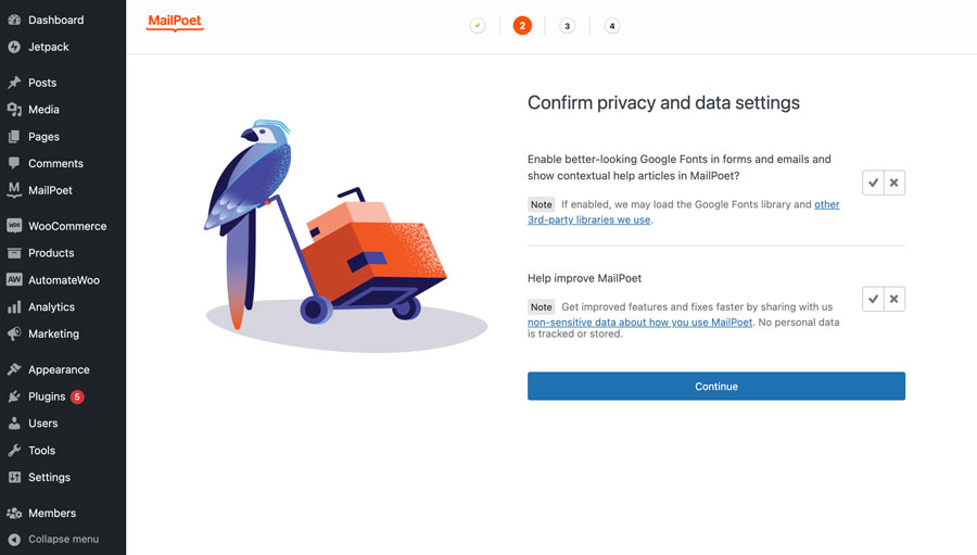 تنظیمات حریم خصوصی و اشتراکگذاری دادههای MailPoet