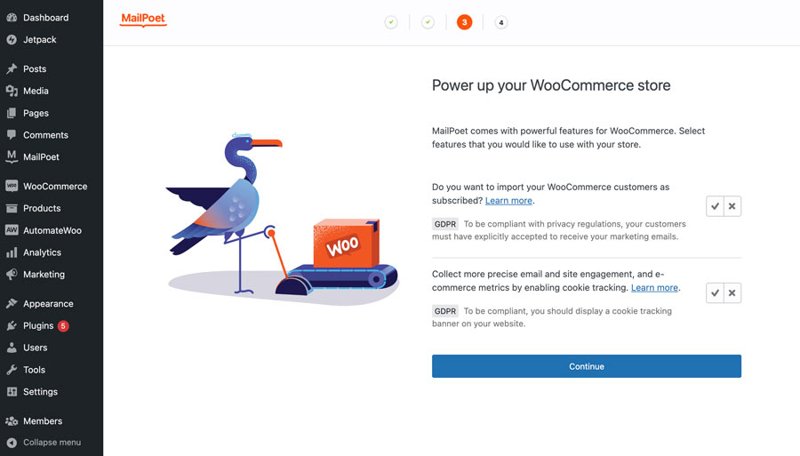 تنظیم ارتباط MailPoet با ووکامرس و ورود مشتریان