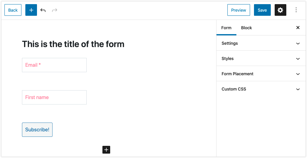 ویرایشگر بلوکی فرم عضویت و تنظیمات فرم MailPoet