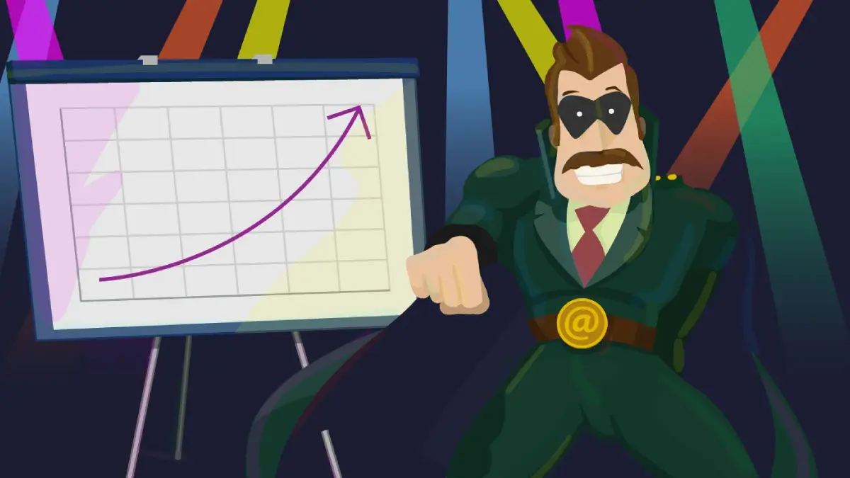 تصویر معرفی Hustle با شخصیت کارتونی و نمودار رشد