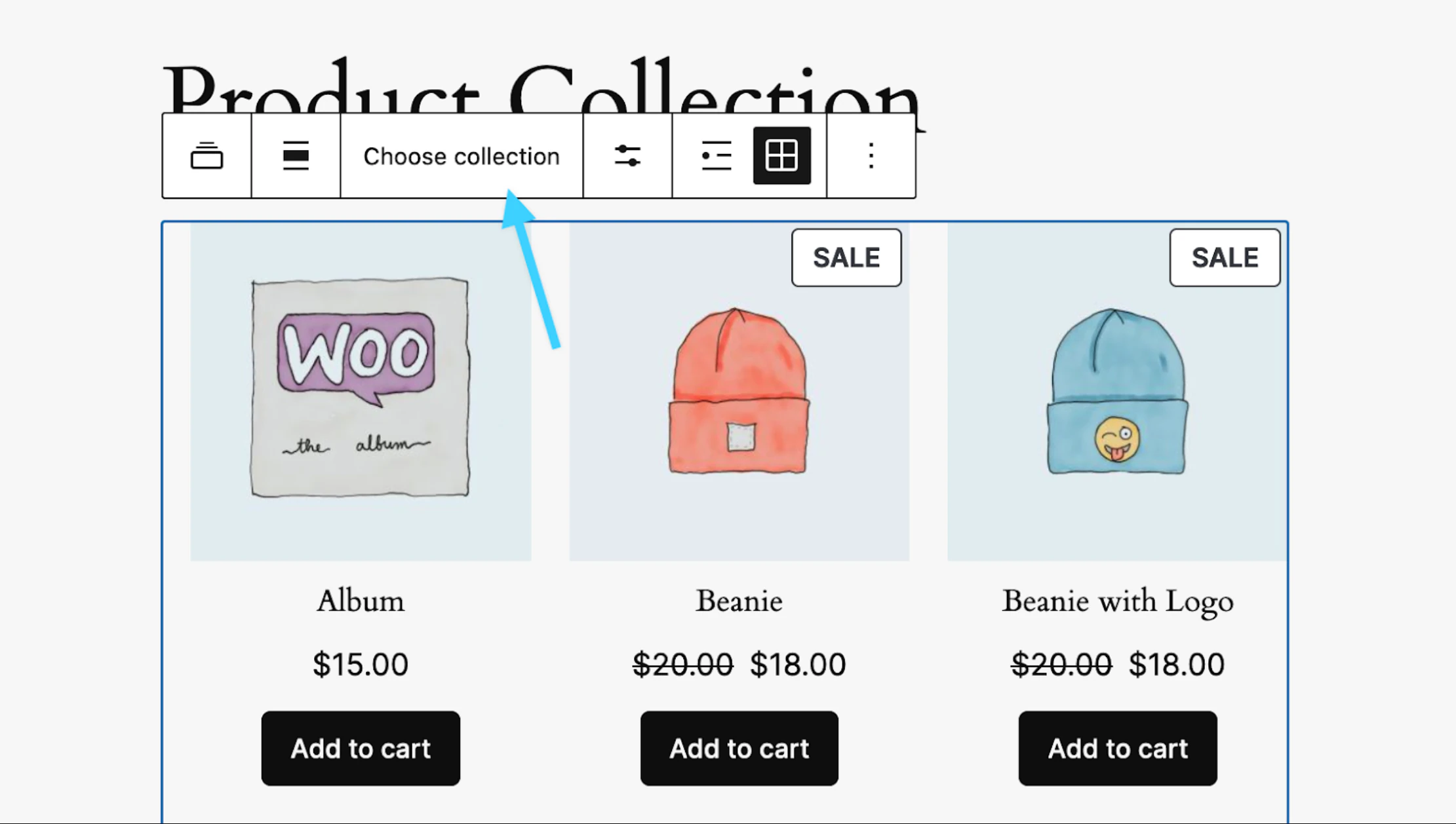 انتخاب Choose collection در بلوک Product Collection